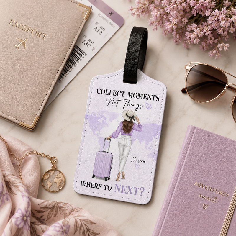 Luggage Tag Collect moments - Where to next? Blind-Debossed Travel Gift | Wedding Favor Saffiano PU Leather