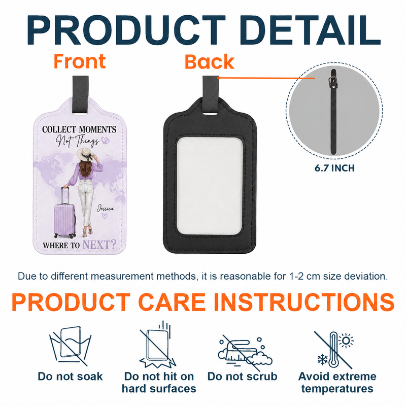 Luggage Tag Collect moments - Where to next? Blind-Debossed Travel Gift | Wedding Favor Saffiano PU Leather