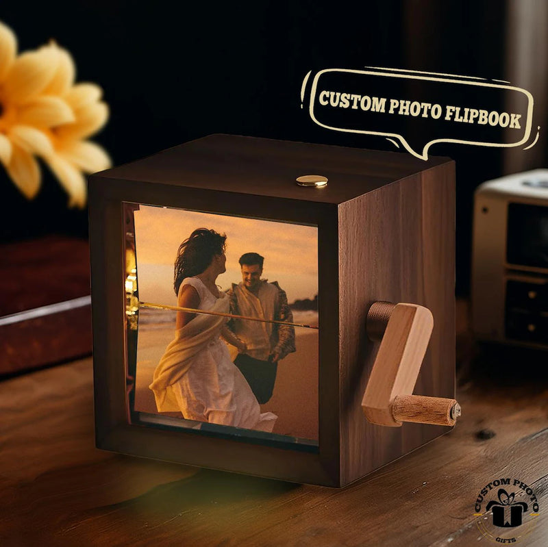 Personalized Photo Flipbook Box with Light – Wooden Anniversary & Wedding Gift