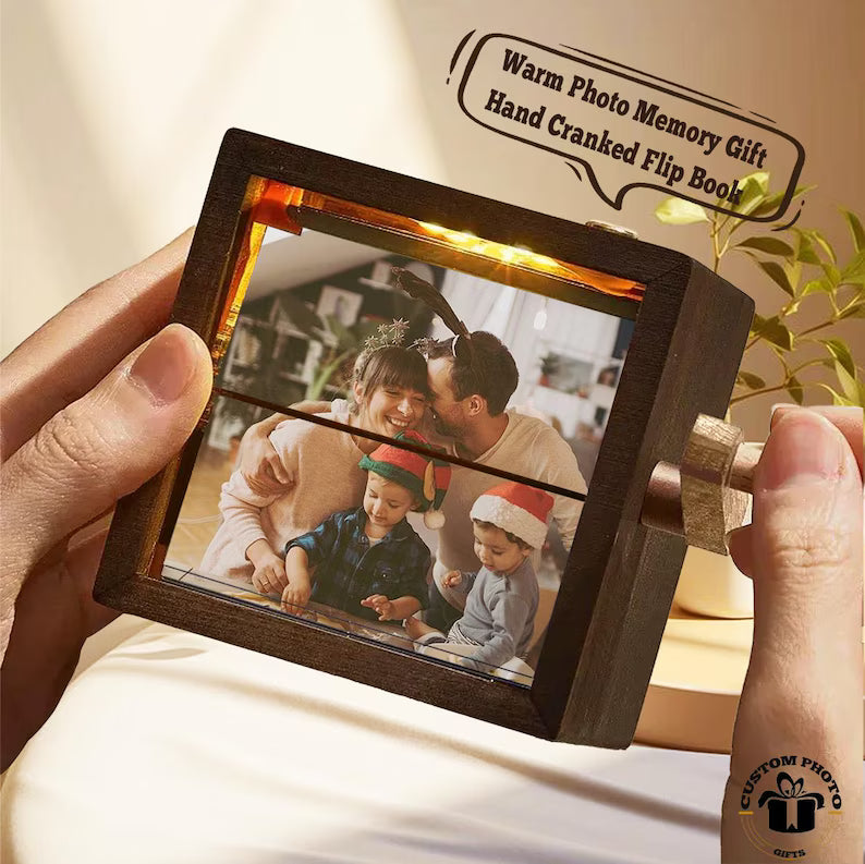 Personalized Photo Flipbook Box with Light – Wooden Anniversary & Wedding Gift